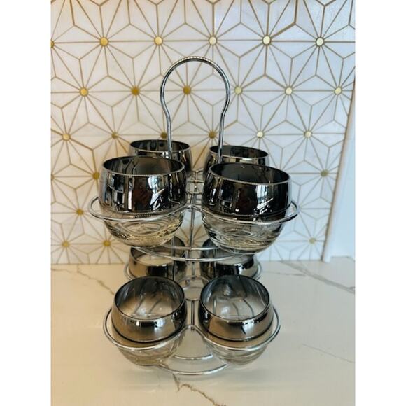 Vintage Silver Fade Lowball Glasses with Caddy | Set of 8 | Mid-Century Modern - Picture 1 of 9